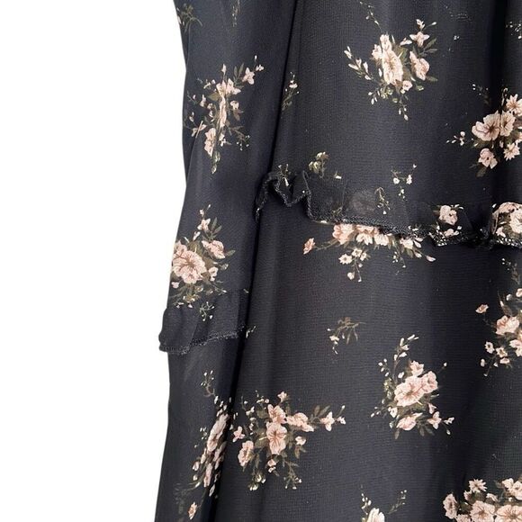 Allegra K NWOT Floral Smocked Waist Knee Length Ruffle Tiered Skirt Black XL - Picture 6 of 10